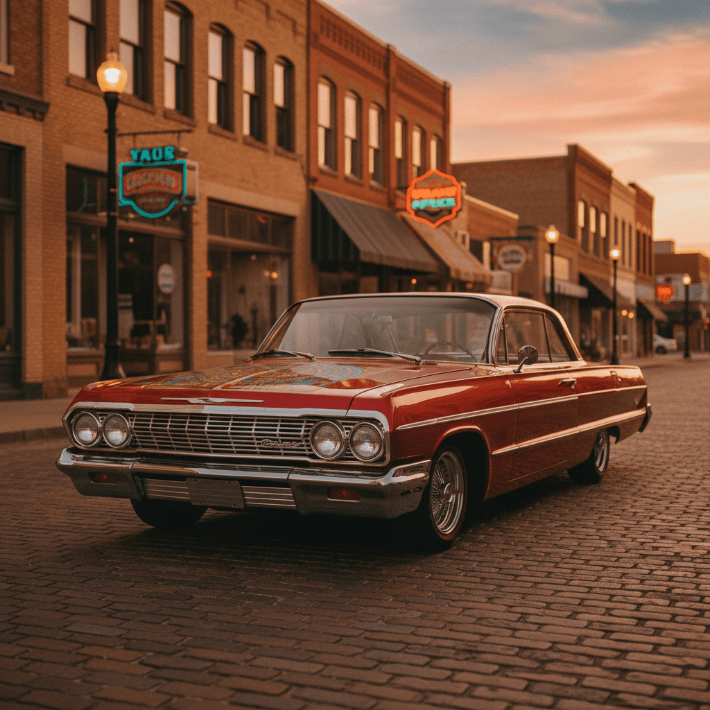 Custom low rider on historic downtown street